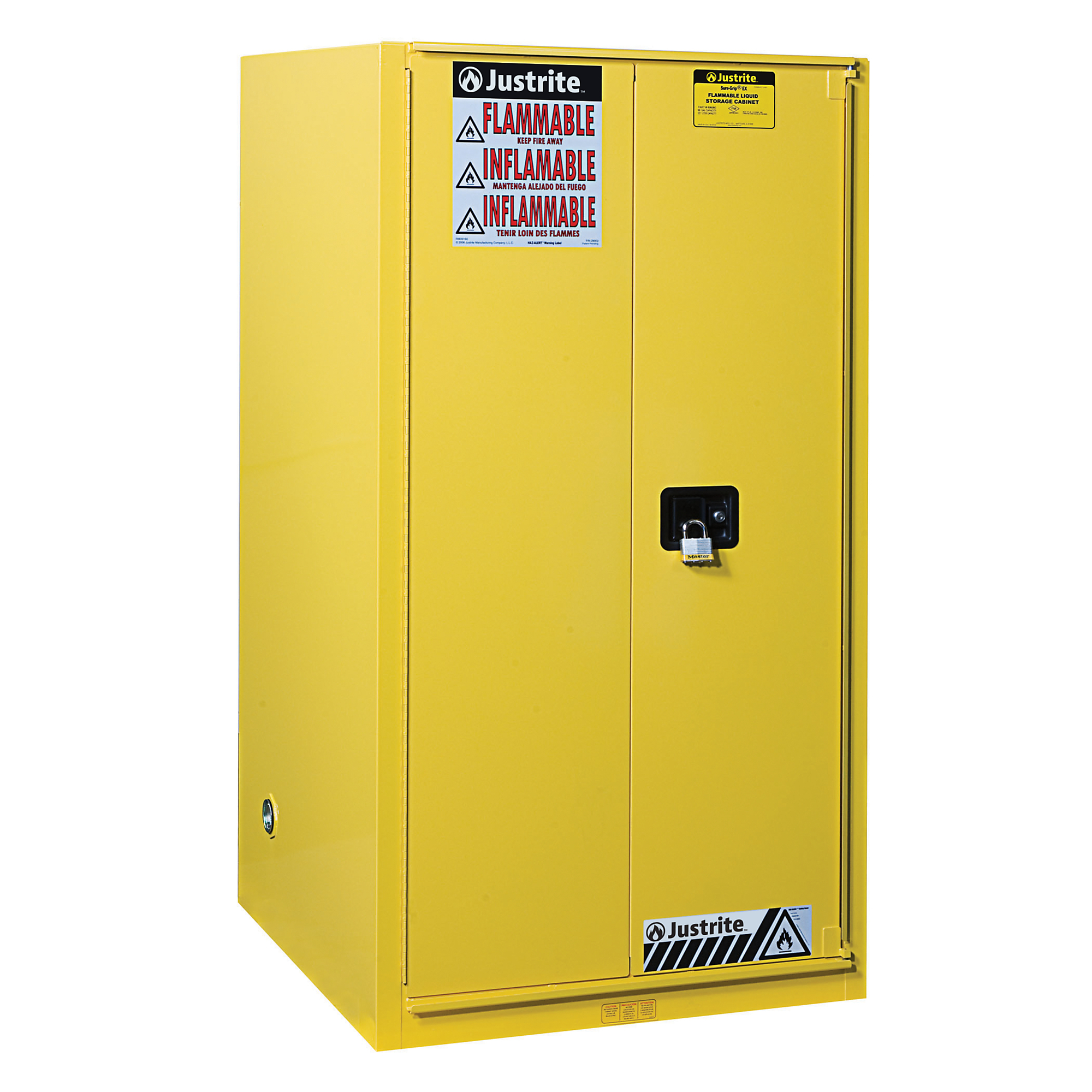Justrite Paint Safety Cabinet — 96 Gallon, 5 Shelves, 2 Doors, Manual Close, Yellow, Model# 896010